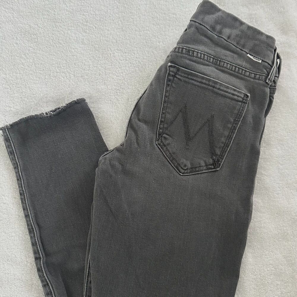 Mother Jeans 26 Looker Ankle Fray Gray Moon Back Skinny Mid Rise Raw Hem Stretch